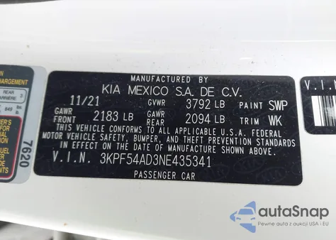2022 Kia Forte Gt-Line z USA, uszkodzony, nr VIN 3KPF54AD3NE435341